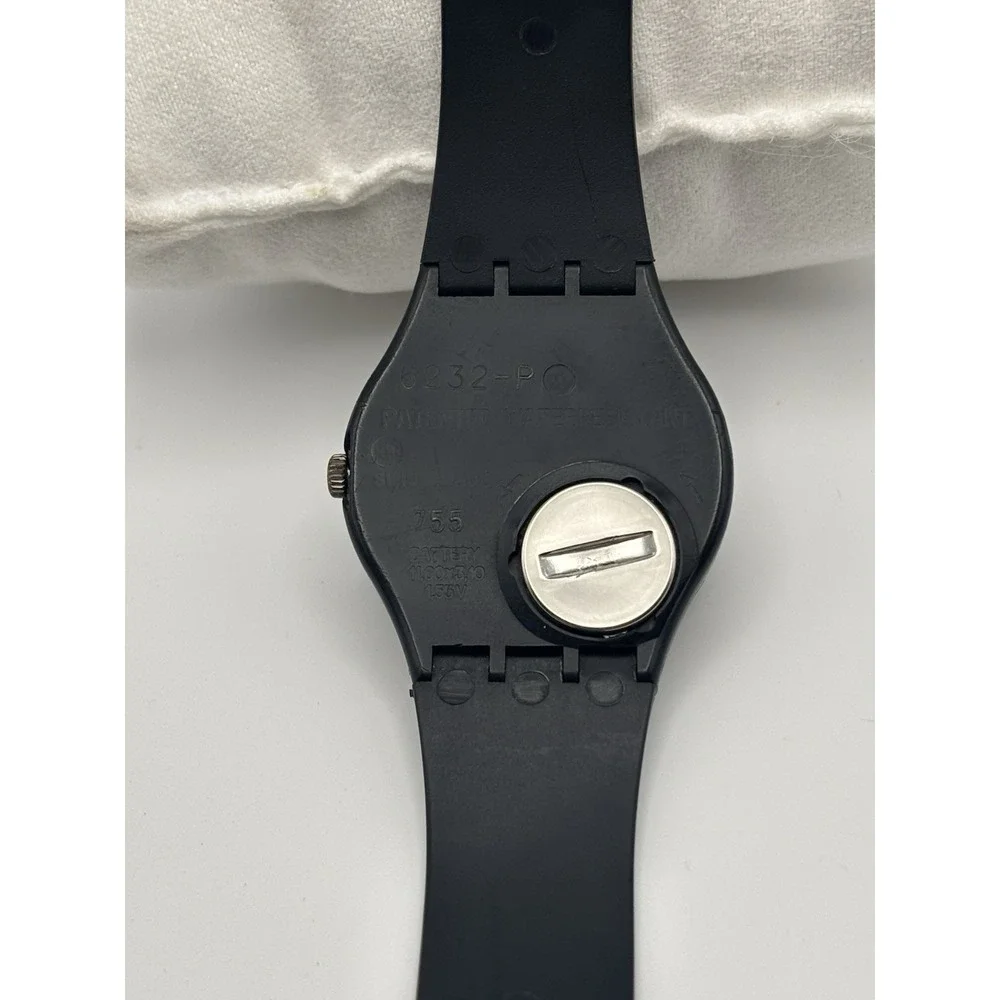 Vintage Swatch Lancelot Mens Watch 34mm Black Case GB110 Swiss New Battery